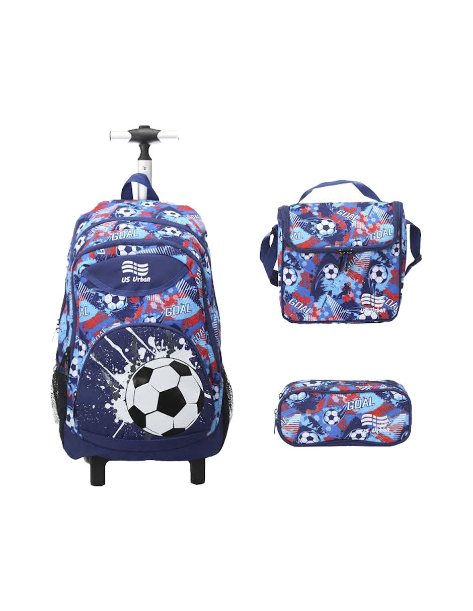 Foto 1 | Set 3 Mochila Escolar Carrito Con Lonchera Y Lapicera Niño