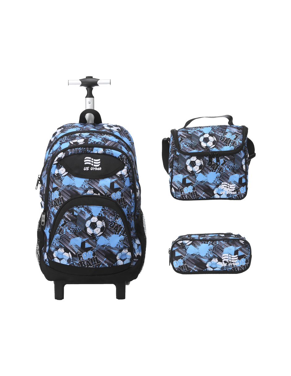 Set 3 Mochila Escolar Carrito Con Lonchera Y Lapicera Niño