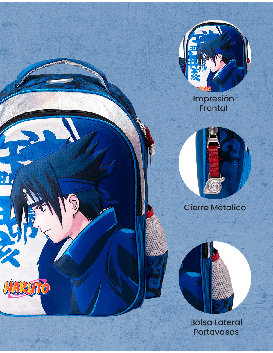 Foto 3 pulgar | Mochila Escolar Sasuke Naruto Azul Alta Calidad