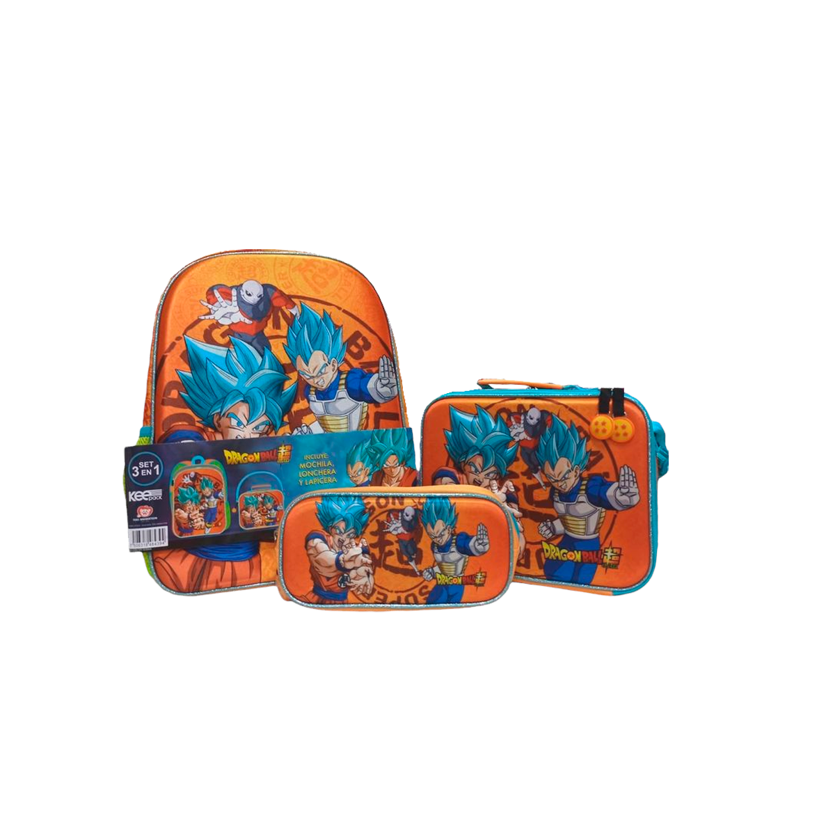 Set Mochila Lonchera Lapicera Dragon Ball Goku Vegeta Jiren