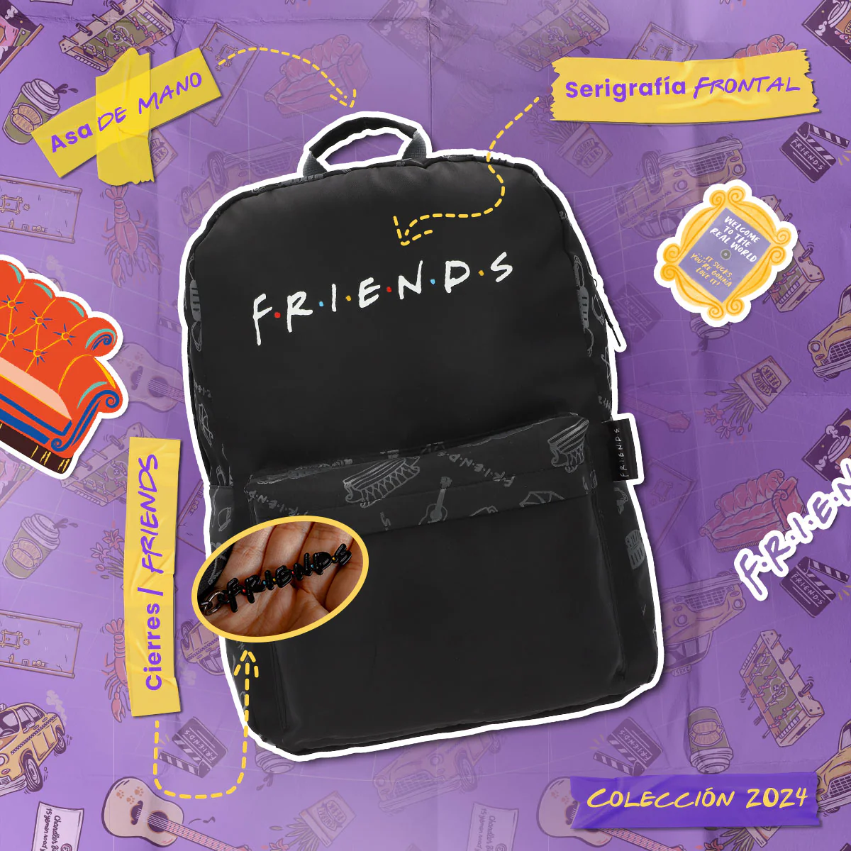 Foto 6 pulgar | Mochila Escolar Yadatex Friends Serie Negra