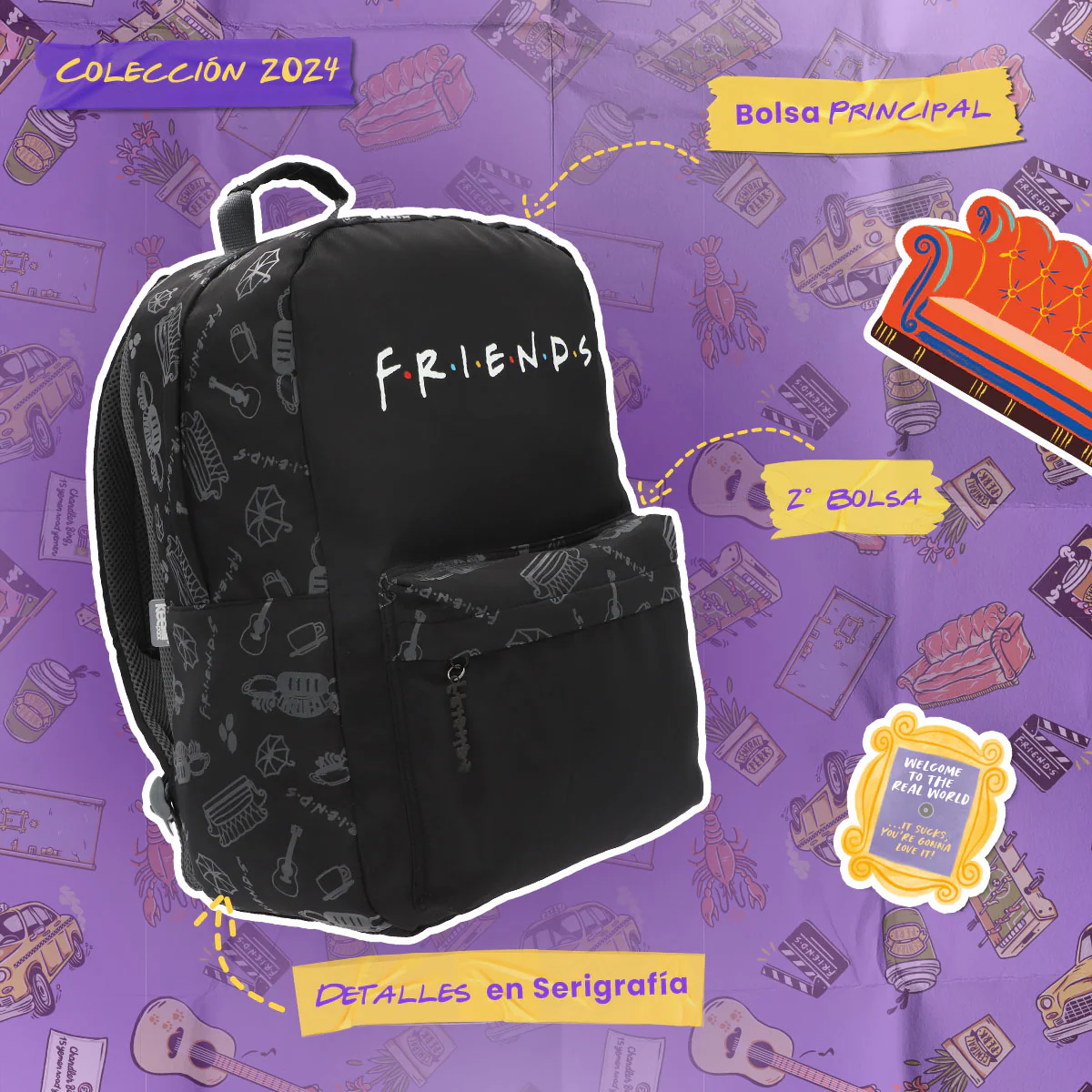 Foto 6 | Mochila Escolar Yadatex Friends Serie Negra