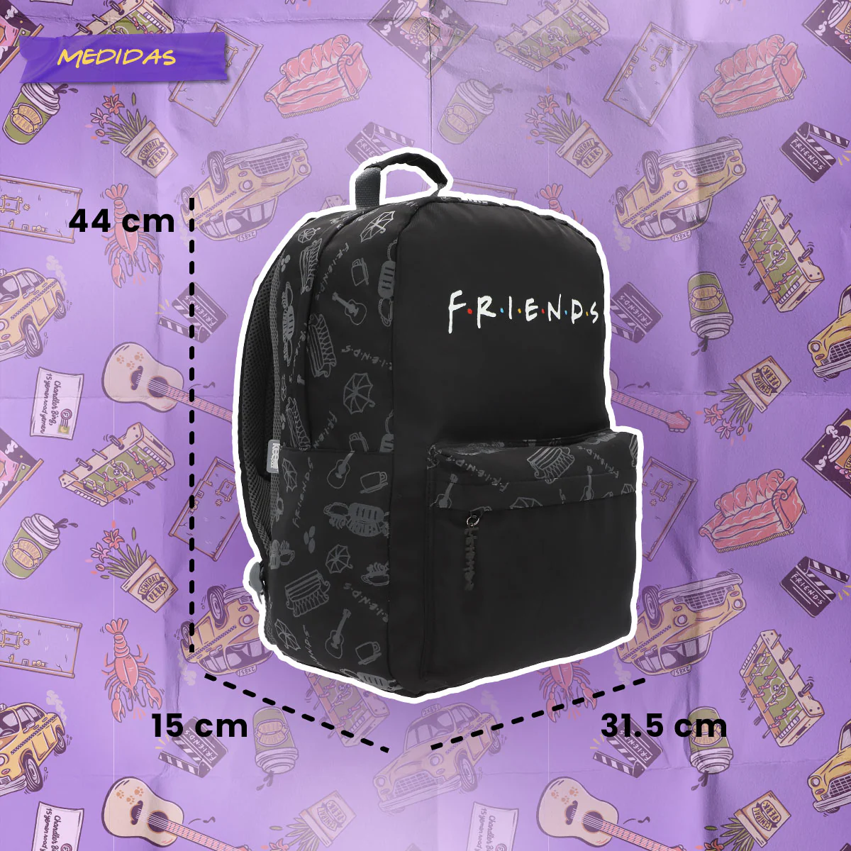Foto 8 pulgar | Mochila Escolar Yadatex Friends Serie Negra