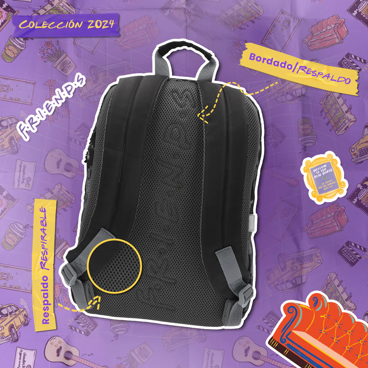 Foto 9 pulgar | Mochila Escolar Yadatex Friends Serie Negra