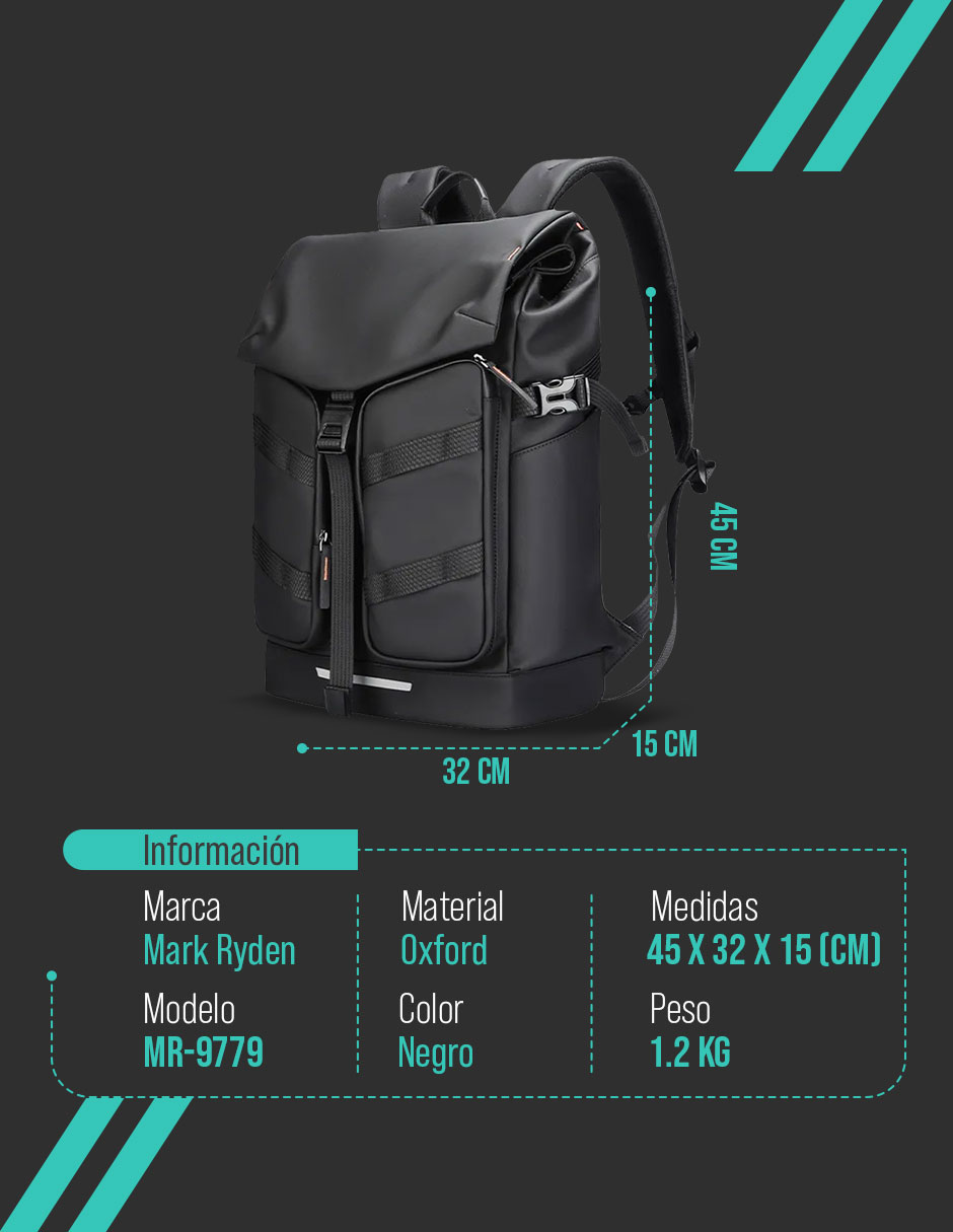Foto 7 pulgar | Mochila Sport Mark Ryden 9779 Color Negro Repelente Al Agua
