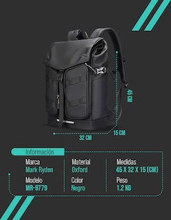 Foto 6 | Mochila Sport Mark Ryden 9779 Color Negro Repelente Al Agua