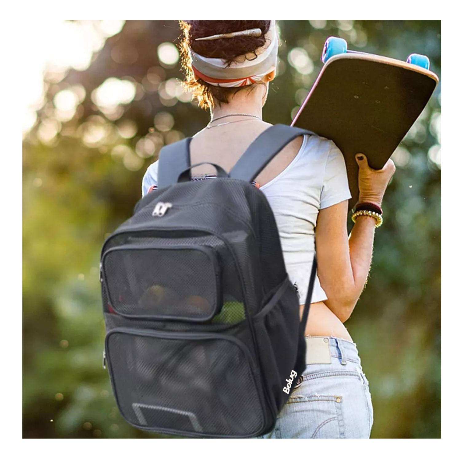 Foto 5 pulgar | Mochila De Viaje De Malla Resistente, Belug Negro
