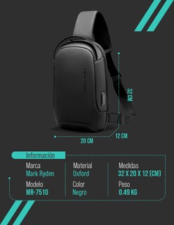 Foto 8 | Mochila Cruzada Marca Mark Ryden Modelo 7510 Color Negro Repelente Al Agua