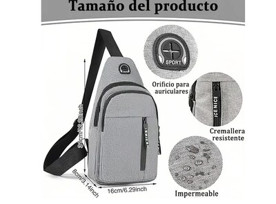 Foto 3 | Bolso Bandolera Unisex Moderno Con Orificio Para Cable.