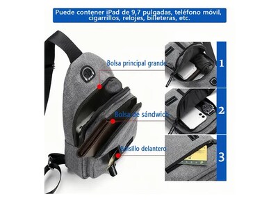 Foto 4 | Bolso Bandolera Unisex Moderno Con Orificio Para Cable.