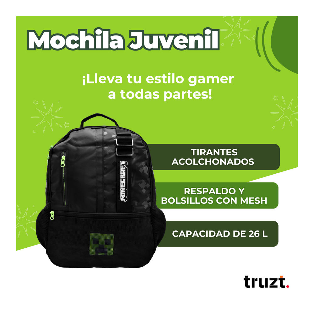 Foto 4 pulgar | Mochila Juvenil Microsoft Minecraft 26 L