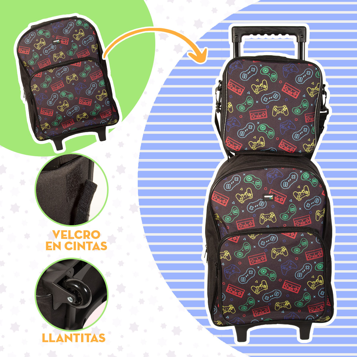 Foto 6 pulgar | Ochila Escolar Niño Mima2 Gamer + Lonchera Antiderrapante + Tóper + Botella + Lapicera