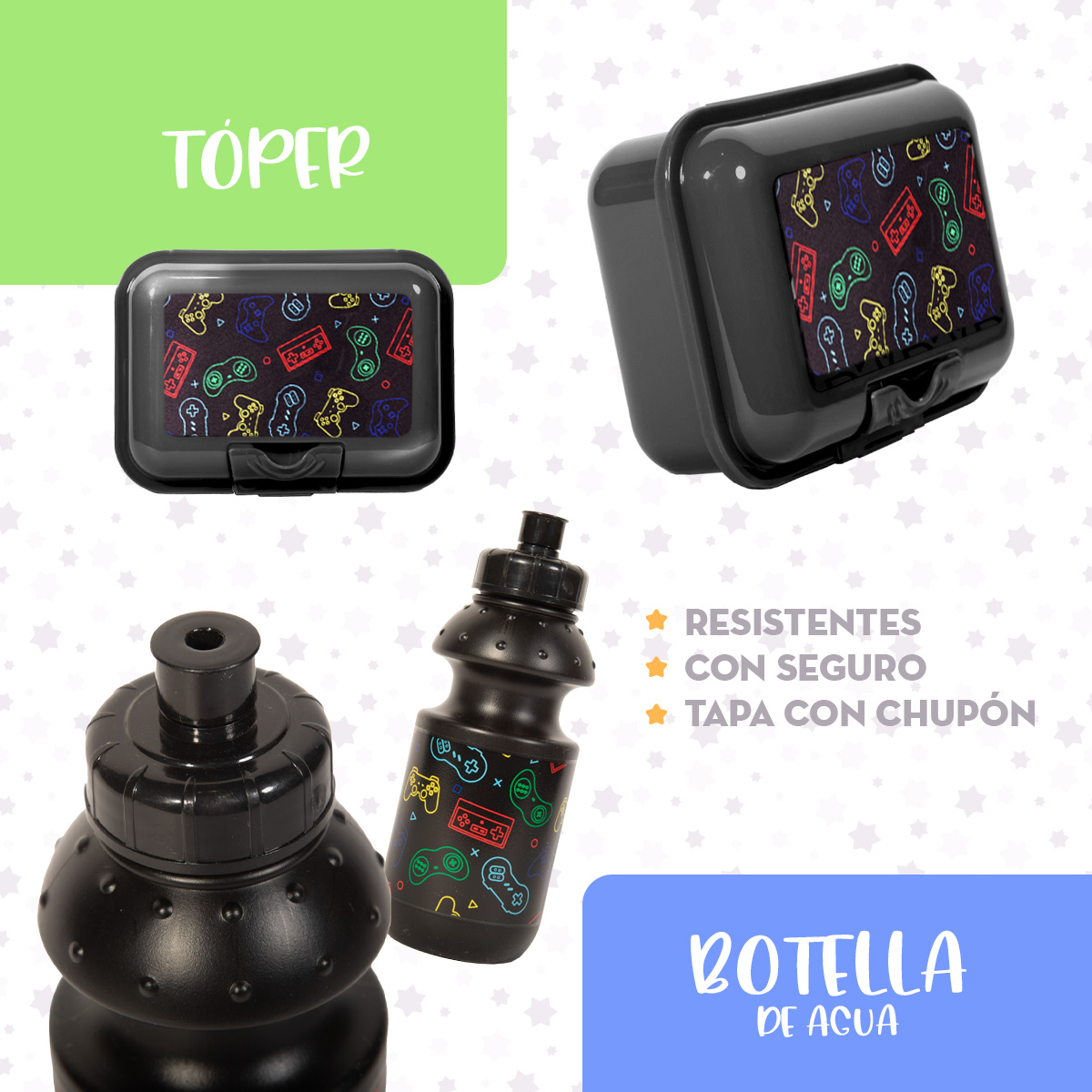 Foto 7 pulgar | Ochila Escolar Niño Mima2 Gamer + Lonchera Antiderrapante + Tóper + Botella + Lapicera
