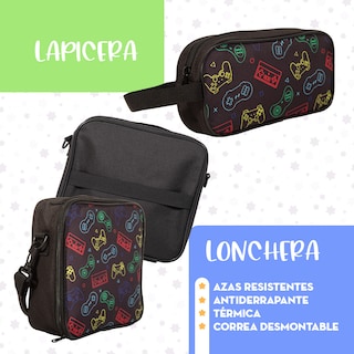 Foto 7 | Ochila Escolar Niño Mima2 Gamer + Lonchera Antiderrapante + Tóper + Botella + Lapicera