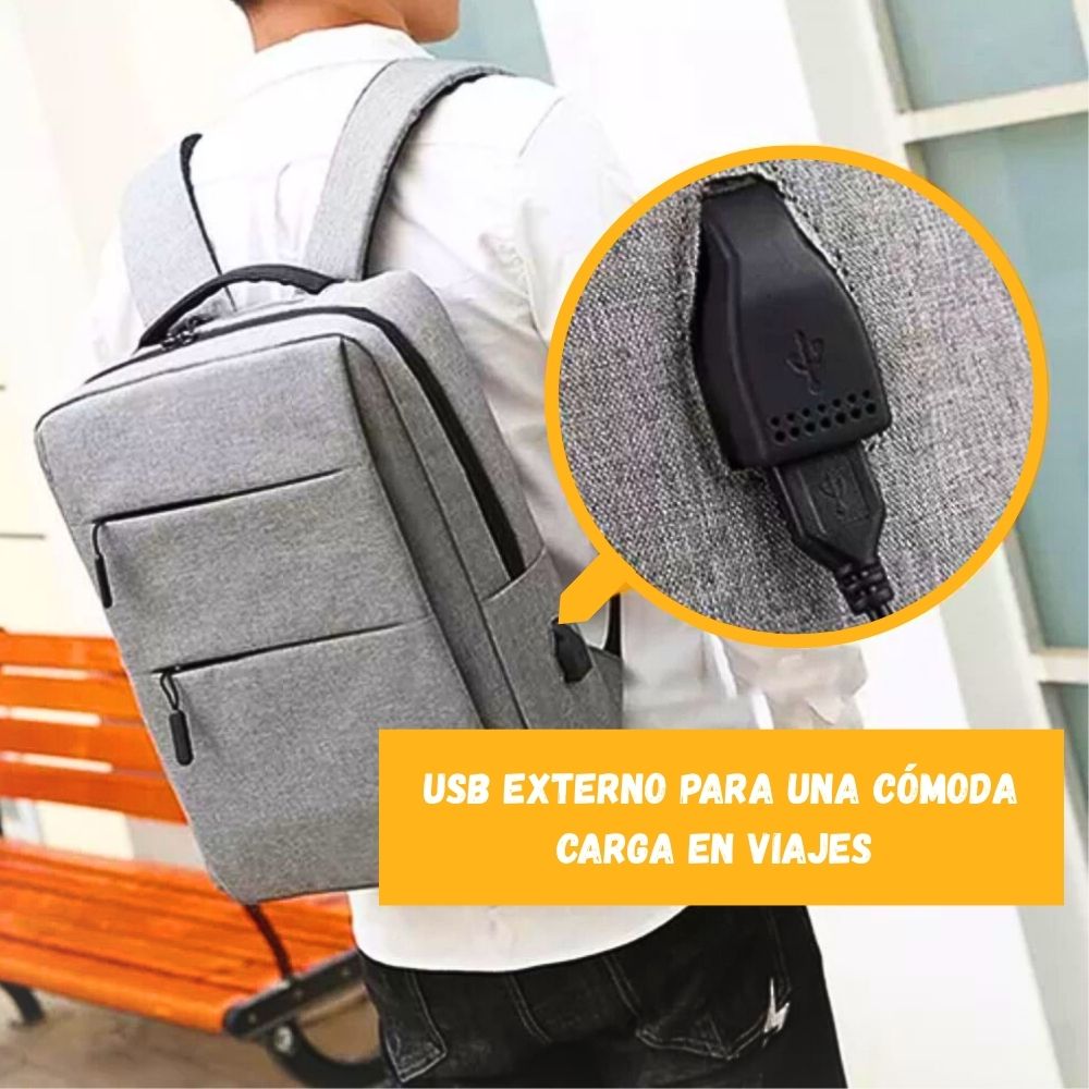 Foto 5 pulgar | Mochila Escolar Con Puerto Carga Usb Con Compartimientos Gris