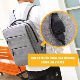 Foto 4 | Mochila Escolar Con Puerto Carga Usb Con Compartimientos Gris