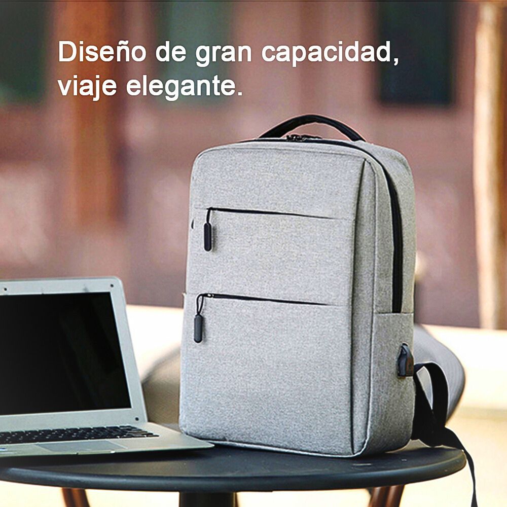 Foto 7 pulgar | Mochila Escolar Con Puerto Carga Usb Con Compartimientos Gris