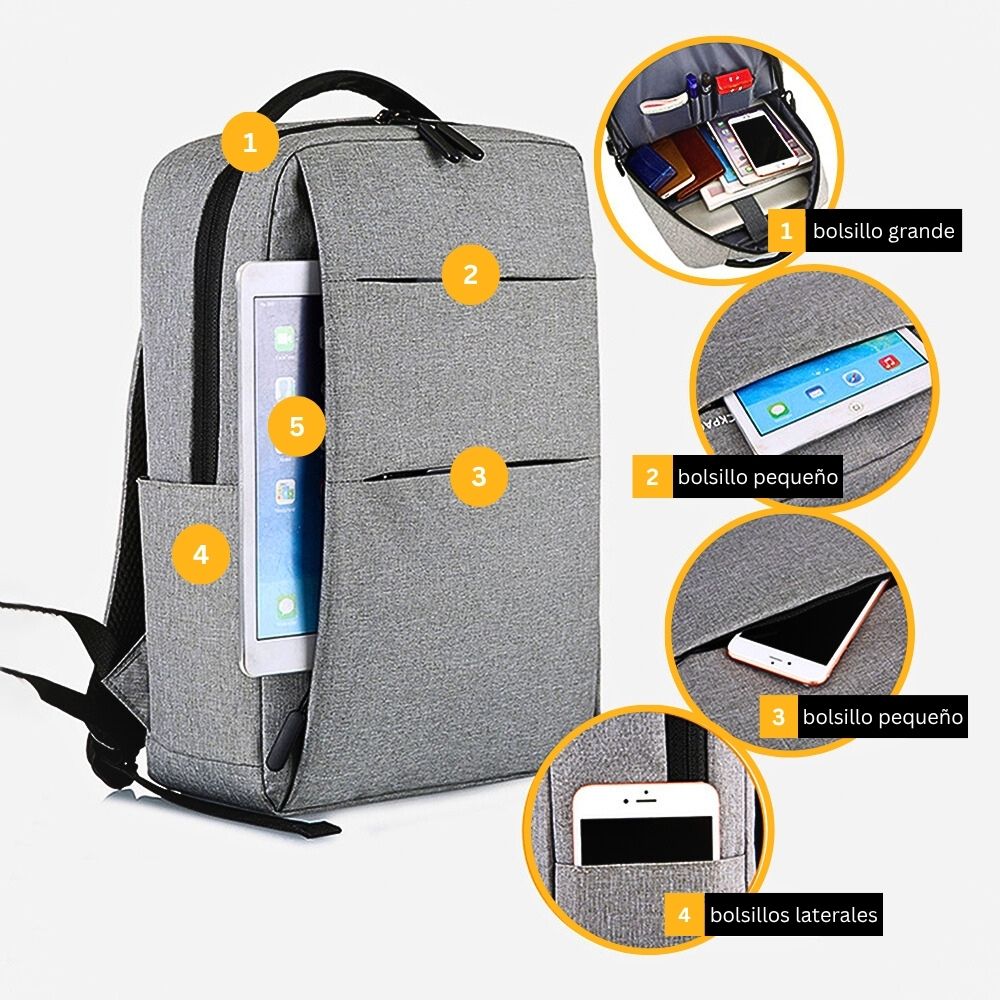 Foto 5 | Mochila Escolar Con Puerto Carga Usb Con Compartimientos Azul