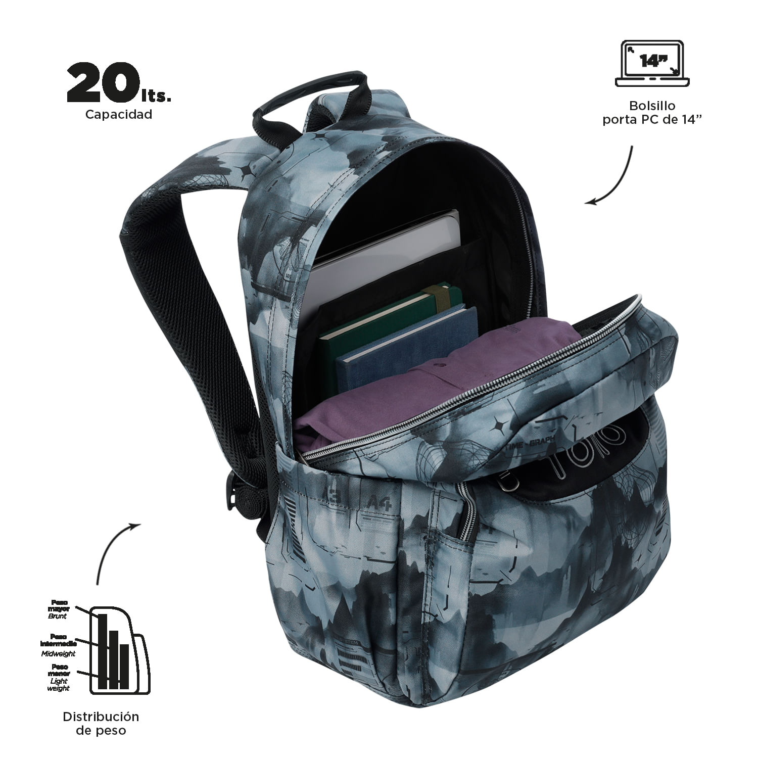 Foto 5 pulgar | Mochila Ergonómica Grande Porta Laptop 14 | 20 L Acuarela