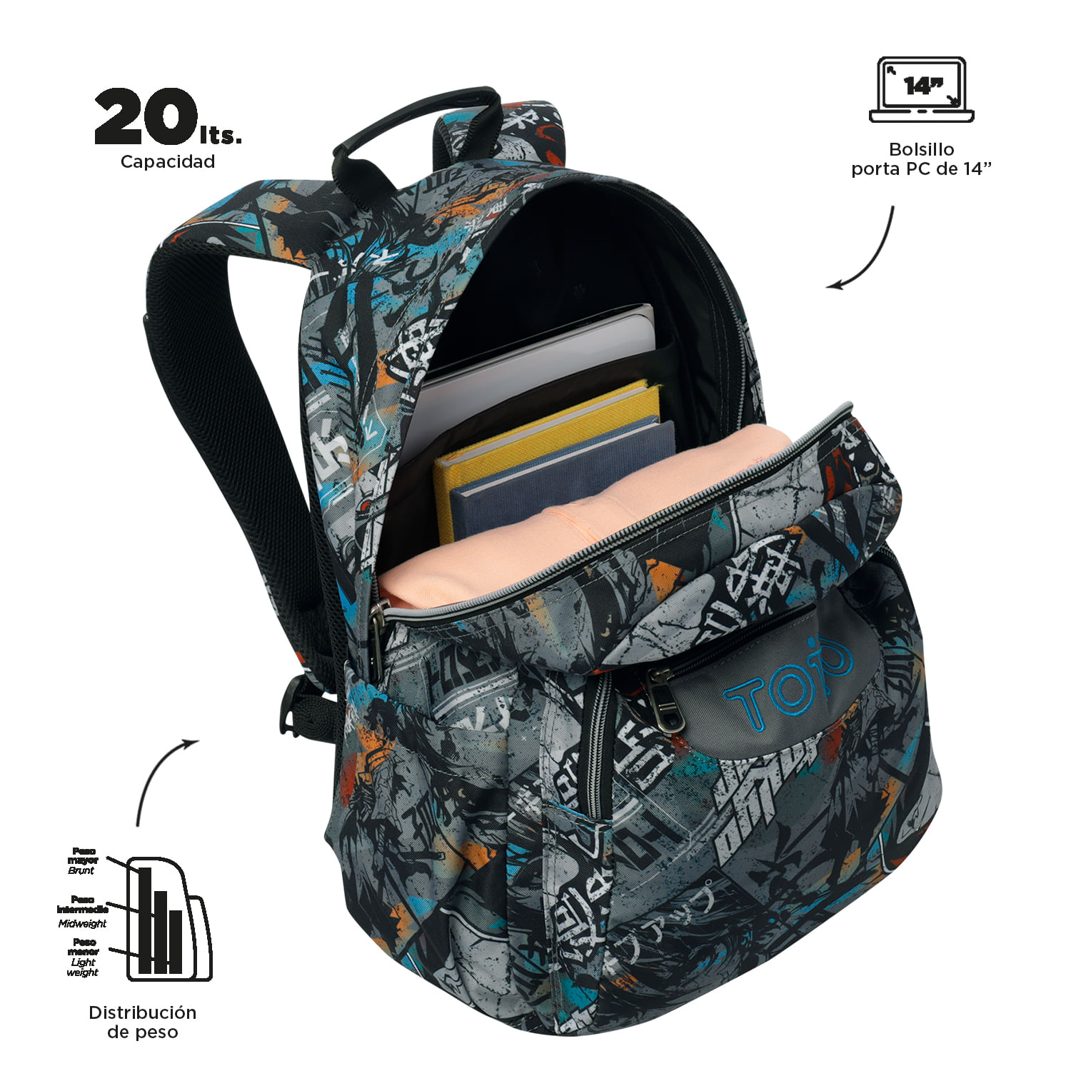 Foto 5 pulgar | Mochila Ergonómica Grande Porta Laptop 14 | 20 L Acuarela
