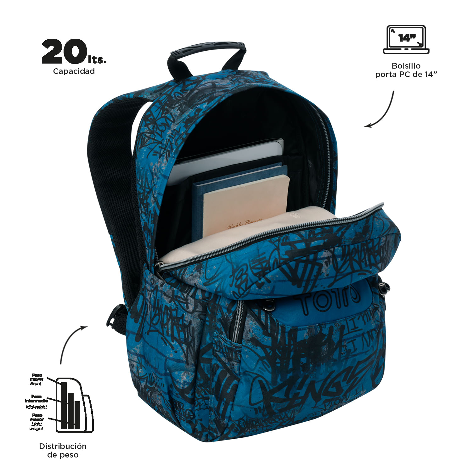 Foto 5 pulgar | Mochila Ergonómica Grande Porta Laptop 14 | 20 L Acuarela