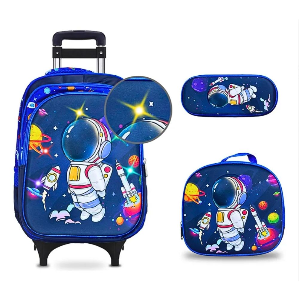 Mochila Escolar Set 3 Piezas Con Luz Ruedas Lochera Lapicera