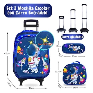 Foto 2 | Mochila Escolar Set 3 Piezas Con Luz Ruedas Lochera Lapicera