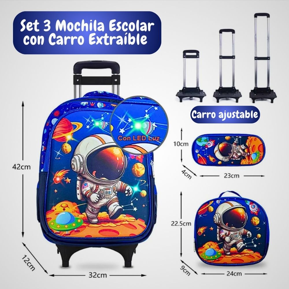 Foto 3 pulgar | Set 3 Mochila Con Carro Estudiante Primaria