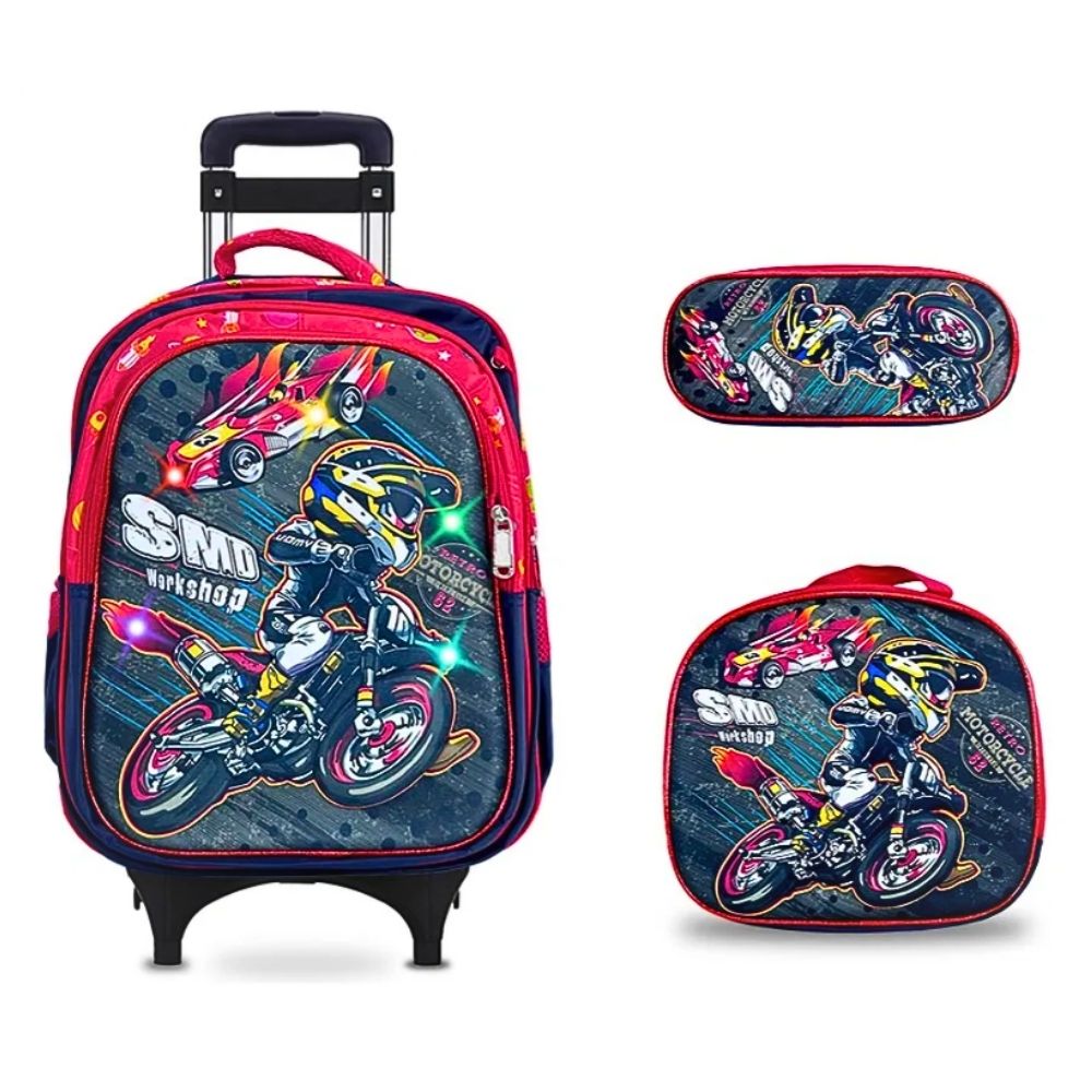 Kit Mochila Escolar Lonchera Lapicera Primaria Con Carrito