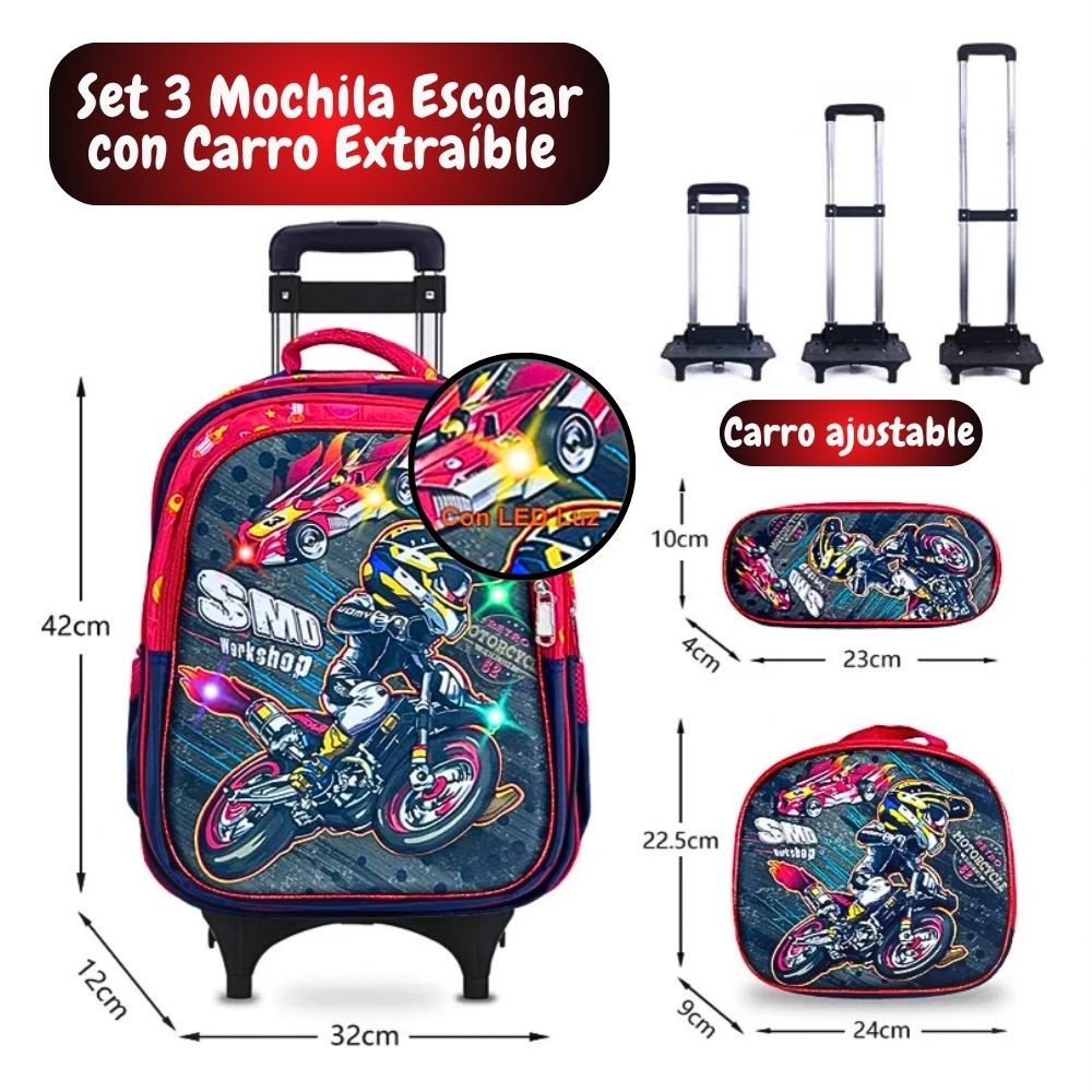 Foto 3 pulgar | Kit Mochila Escolar Lonchera Lapicera Primaria Con Carrito