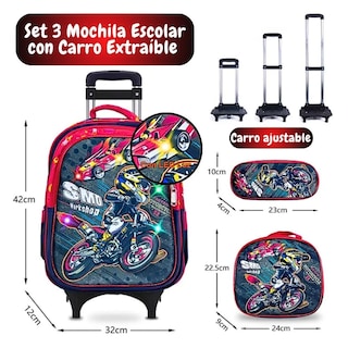 Foto 2 | Kit Mochila Escolar Lonchera Lapicera Primaria Con Carrito