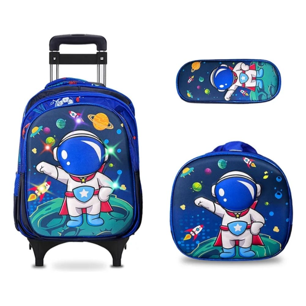 Mochila Escolar Astronauta Lapicera Lonchera De 3 Piezas