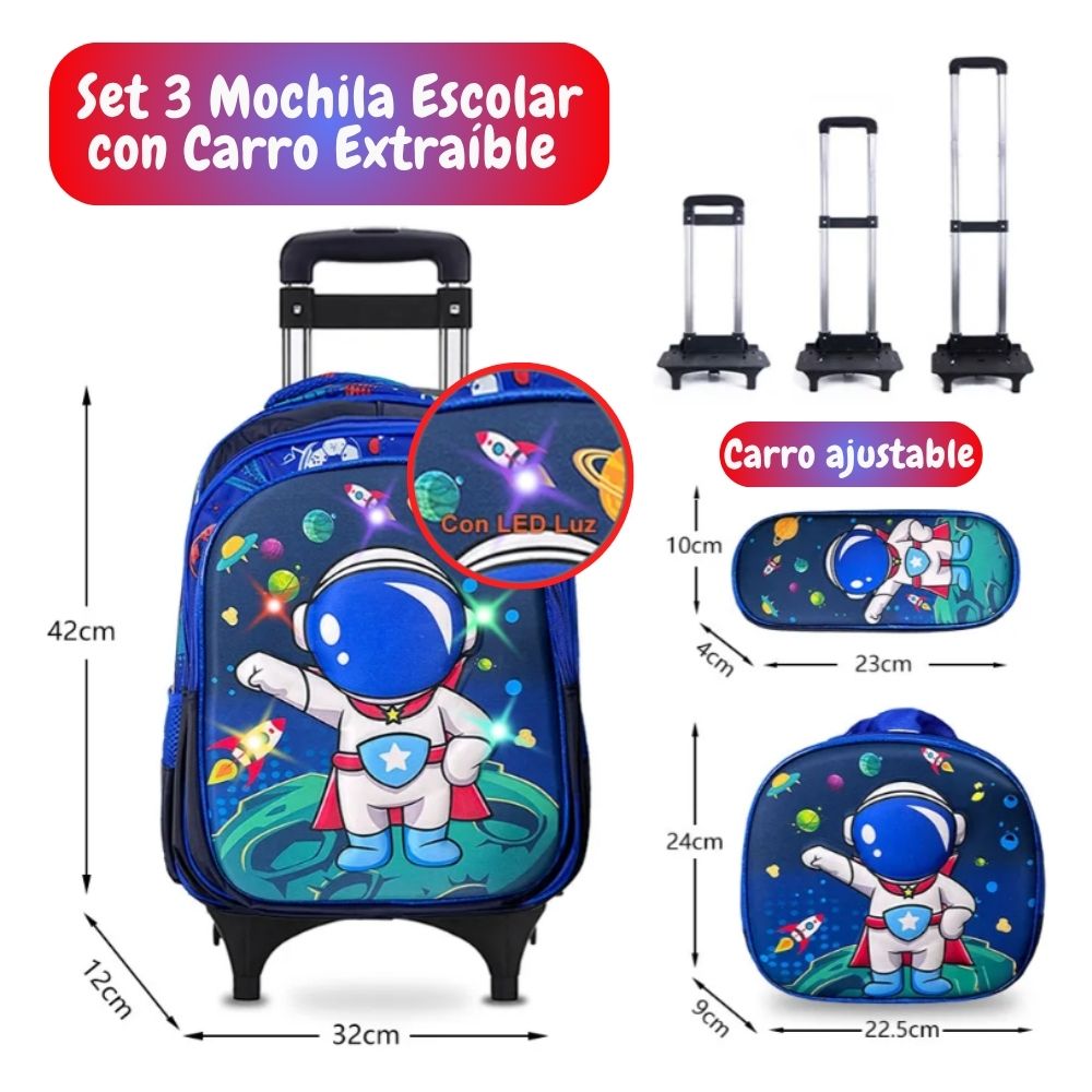 Foto 3 pulgar | Mochila Escolar Astronauta Lapicera Lonchera De 3 Piezas