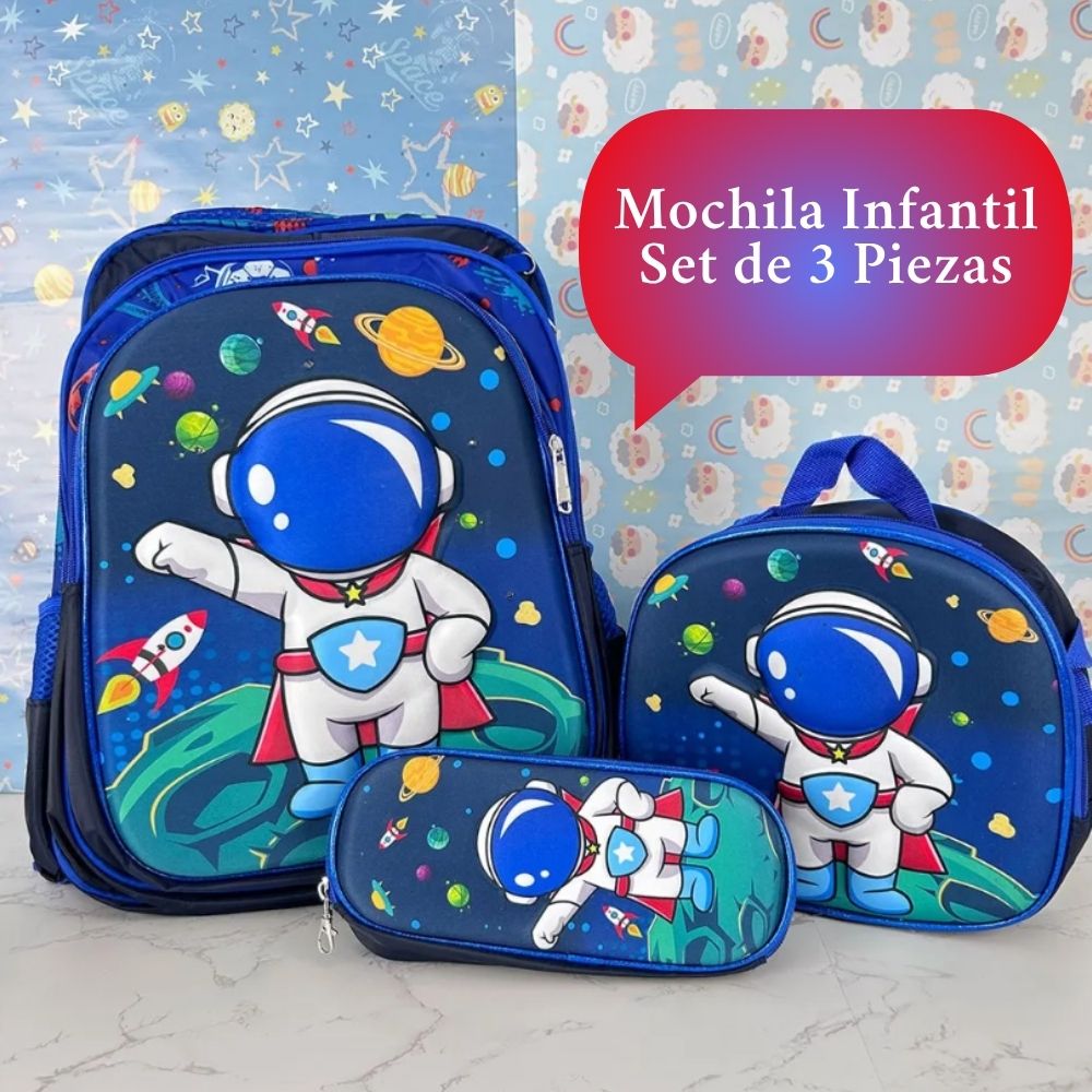 Foto 7 pulgar | Mochila Escolar Astronauta Lapicera Lonchera De 3 Piezas