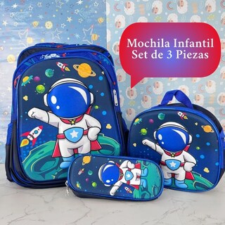 Foto 6 | Mochila Escolar Astronauta Lapicera Lonchera De 3 Piezas