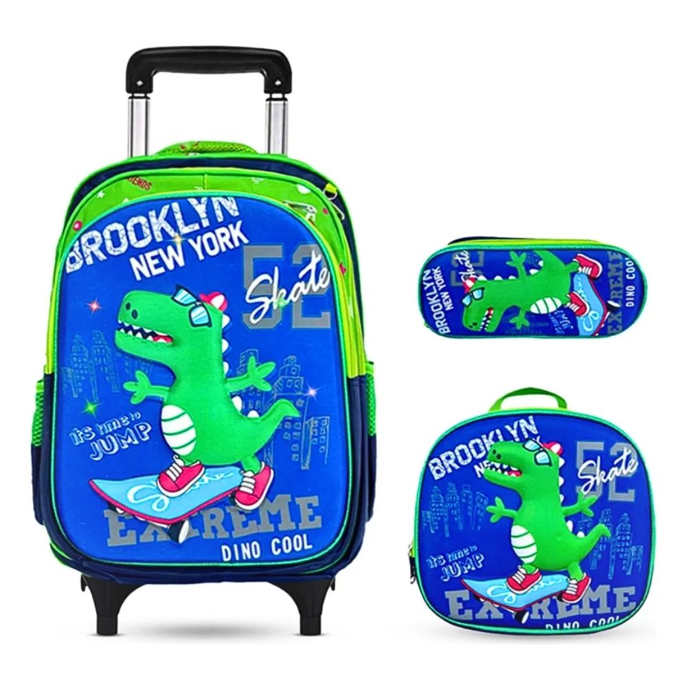 Mochila Escolar De Tres Piezas Infantiles Con Carrito