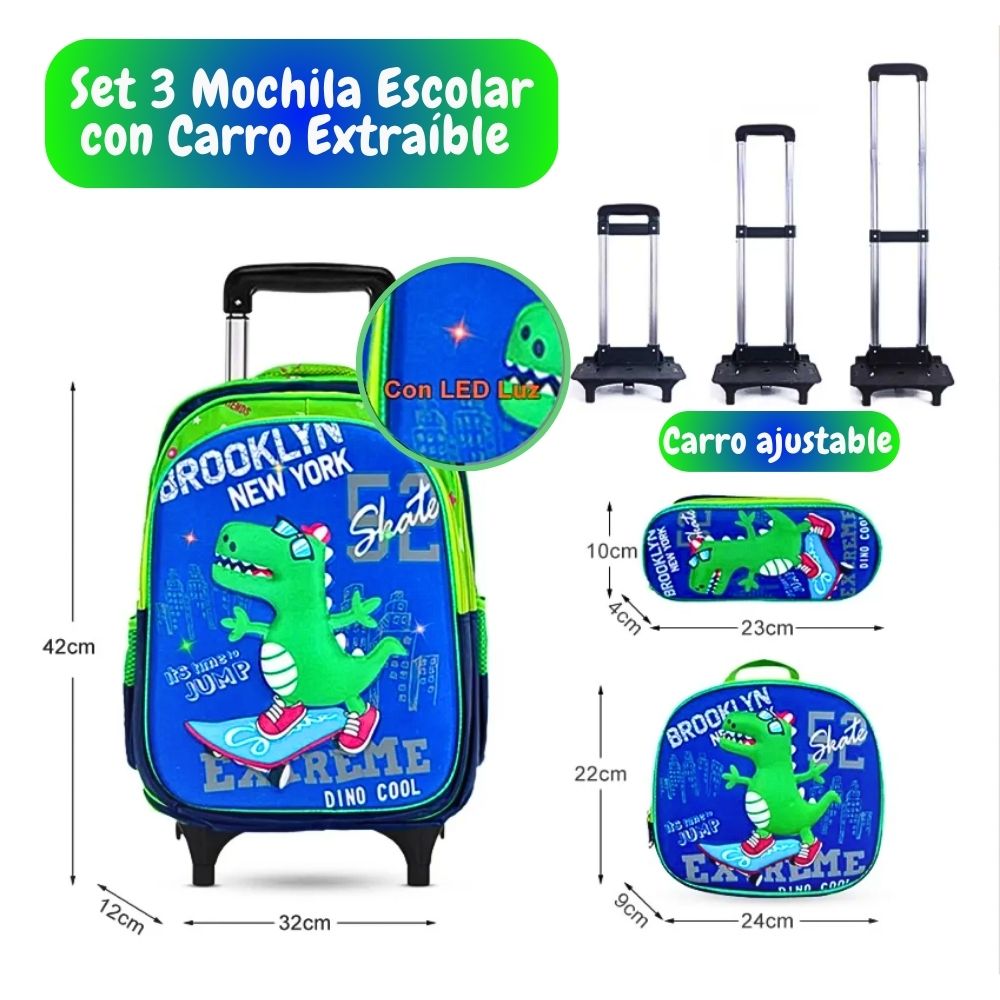 Foto 3 pulgar | Mochila Escolar De Tres Piezas Infantiles Con Carrito