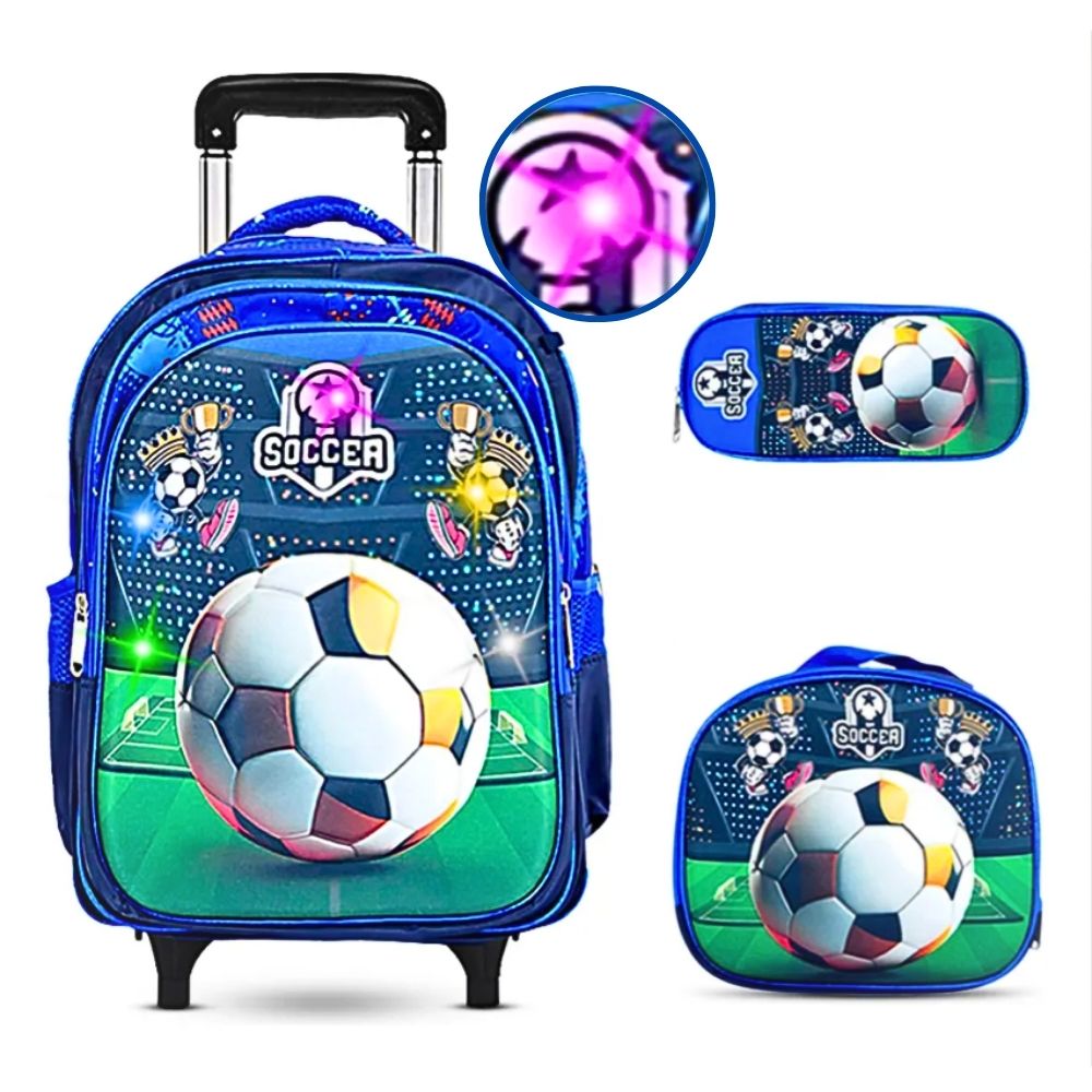 Set 3 Mochila Escolar Viajes Futbol Para Niños Y Niñas