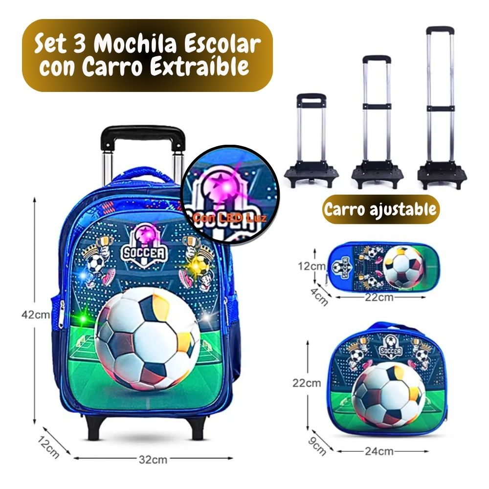 Foto 3 pulgar | Set 3 Mochila Escolar Viajes Futbol Para Niños Y Niñas