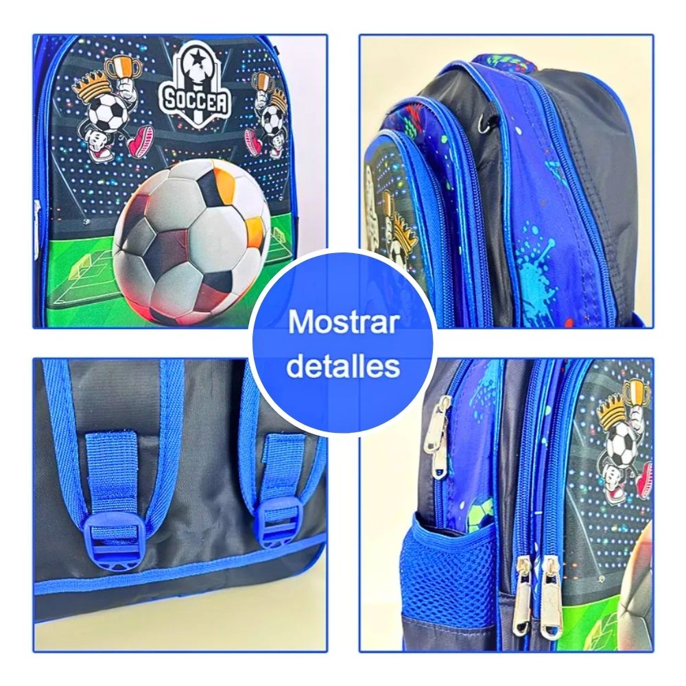 Foto 7 pulgar | Set 3 Mochila Escolar Viajes Futbol Para Niños Y Niñas