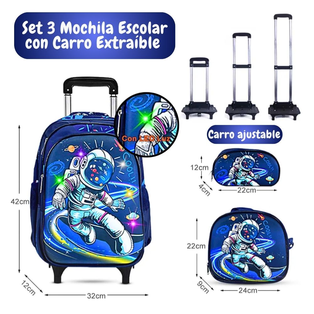 Foto 3 pulgar | Set 3 Mochila Astronauta Con Lonchera Y Lapicera Para Niños