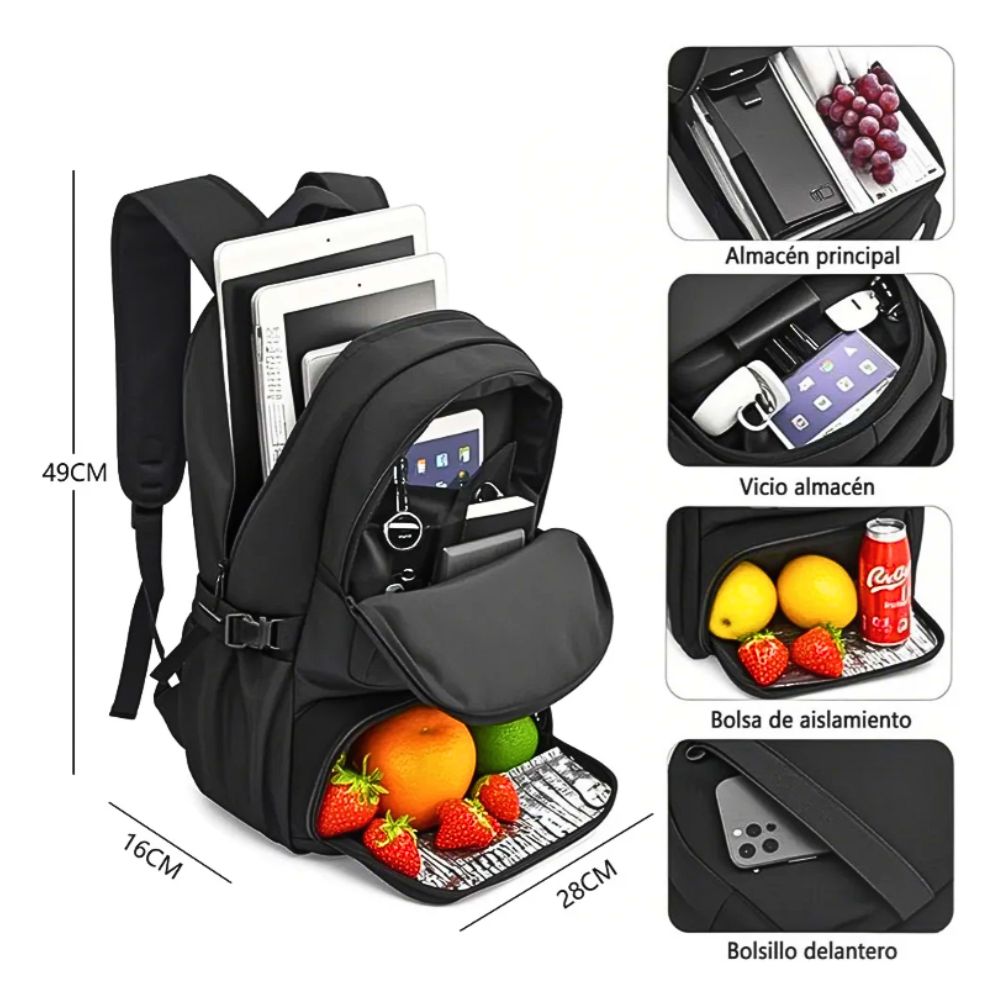 Foto 4 pulgar | Mochila De Almuerzo Antirrobo Impermeable Portátil Color Negro