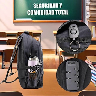 Foto 6 | Mochila De Almuerzo Antirrobo Impermeable Portátil Color Negro