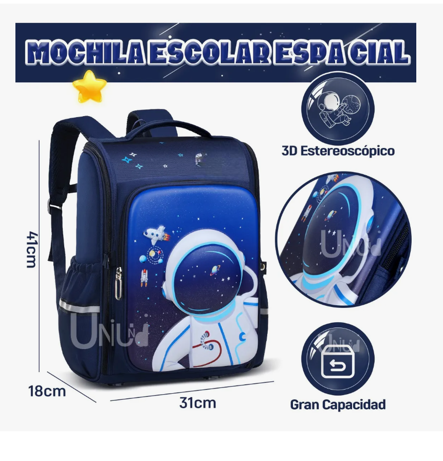 Foto 2 | Mochila Escolar Primaria Para Niño Astronauta 3d Impermeable Alta Calidad