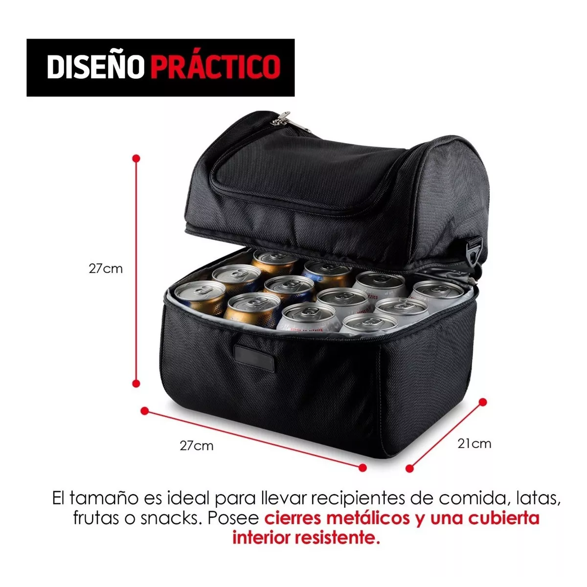 Foto 4 pulgar | Lonchera Térmica Doble Compartimento Eo Safe Imports Esi-14656 Negra
