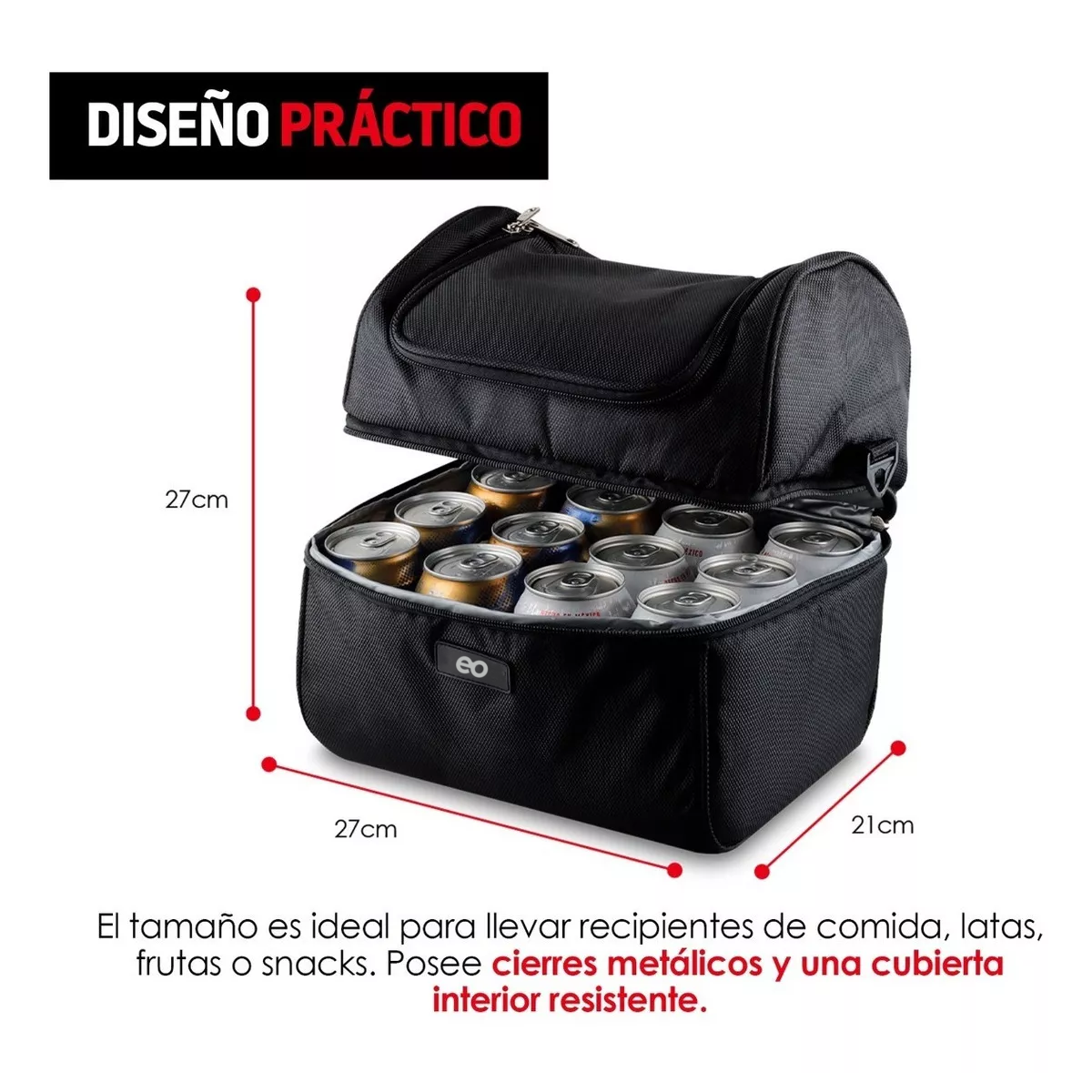 Foto 4 pulgar | Lonchera Térmica de Doble Compartimento Eo Safe Imports ESI-14656-1 Negra