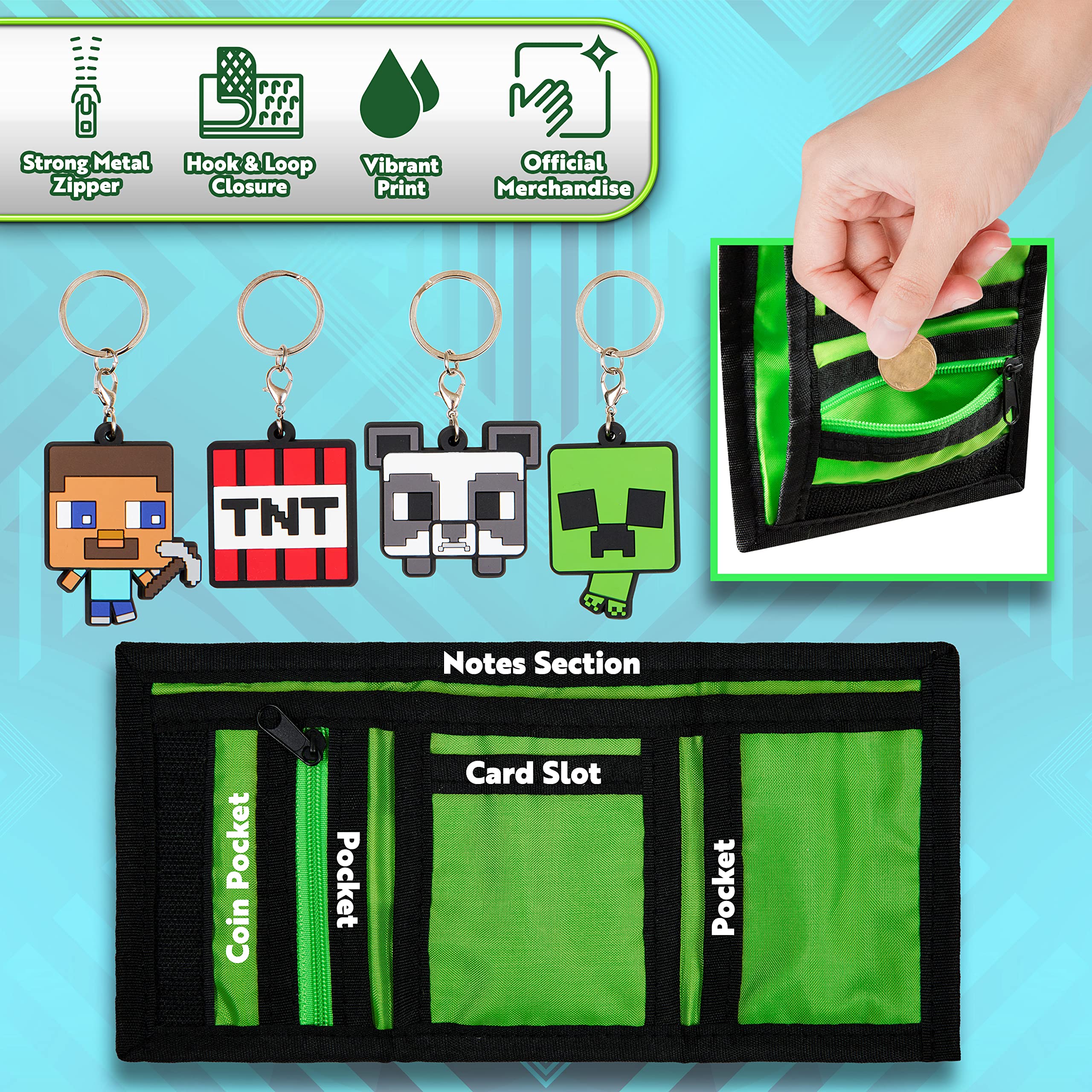 Foto 5 pulgar | Set De Regalo Con Carteras Y Llaveros Minecraft Para Niños - Venta Internacional.
