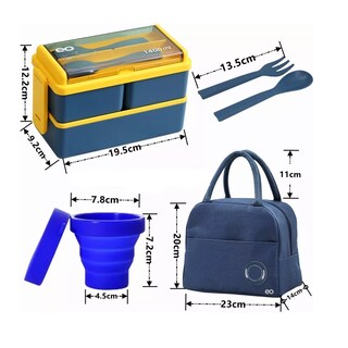 Foto 2 | Lunch Box 2 Niveles Loncheras 1400ml Con Bolsas+ Taza Eo Safe Imports Esi-11420-1 Azul Obscuro
