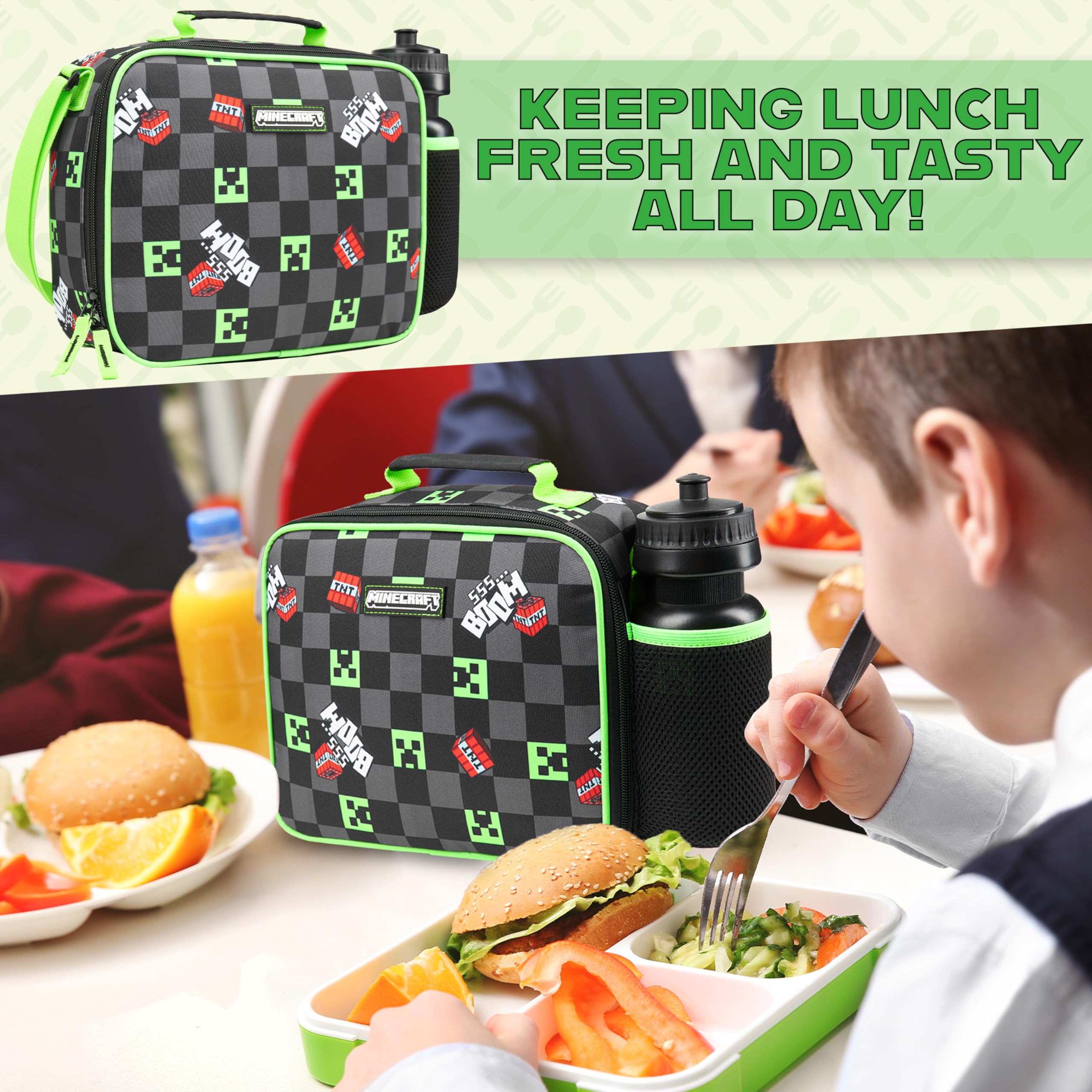 Foto 4 pulgar | Bolsa De Almuerzo Con Aislamiento Minecraft Para Niños Con Compartimentos Para Aperitivos - Venta Internacional.
