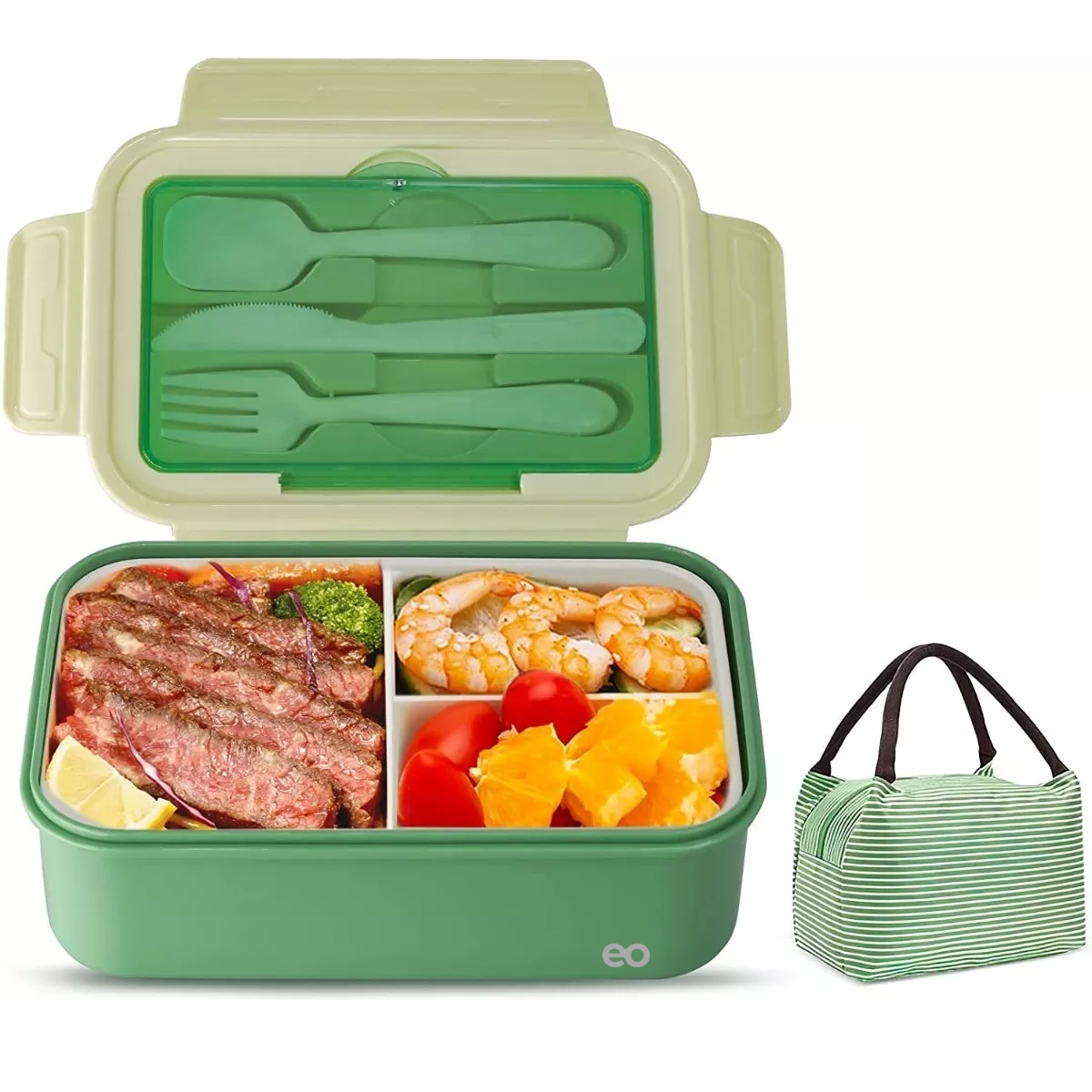 Foto 2 pulgar | Lonchera con Topper y Cubiertos 1100 Ml Eo Safe Imports Esi-13233-1 Verde
